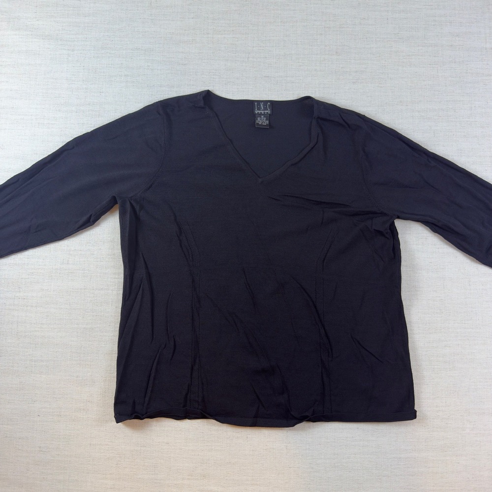 INC International Concepts Woman Black V-Neck Long Sleeve Knit Top 1X